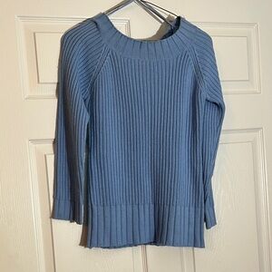 Blue Ribbed Knit Sweater